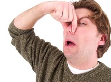 Man Holding His Nose, Fireplace Smell